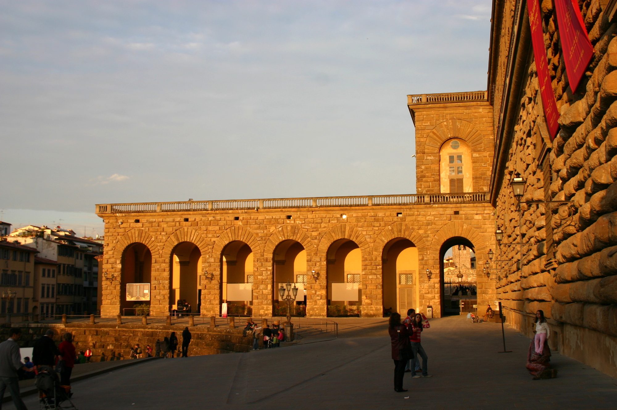 The Uffizi's arcaded loggia running from Piazza della Signoria toward the Arno, Florence